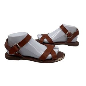 Steve Madden Brown Gold Toe Bayley Criss Cross Sandals Size 8 Women's